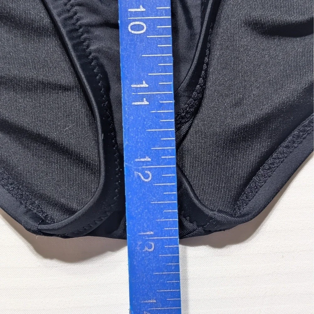 High-End Boutique Women Ruched Swim Bikini Bottoms L XL Black High Waisted Lined
